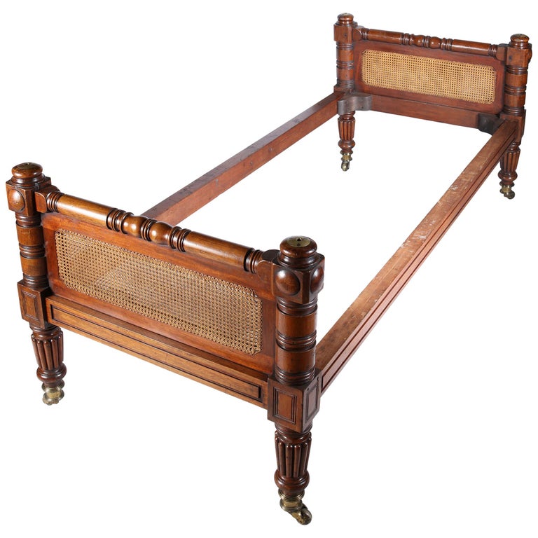Mahogany and Cane Single Bed Frame in the Manner of Gillows For Sale at