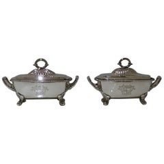 Antique George III Sterling Silver Pair Sauce Tureens William Burwas 
Richard Sibley