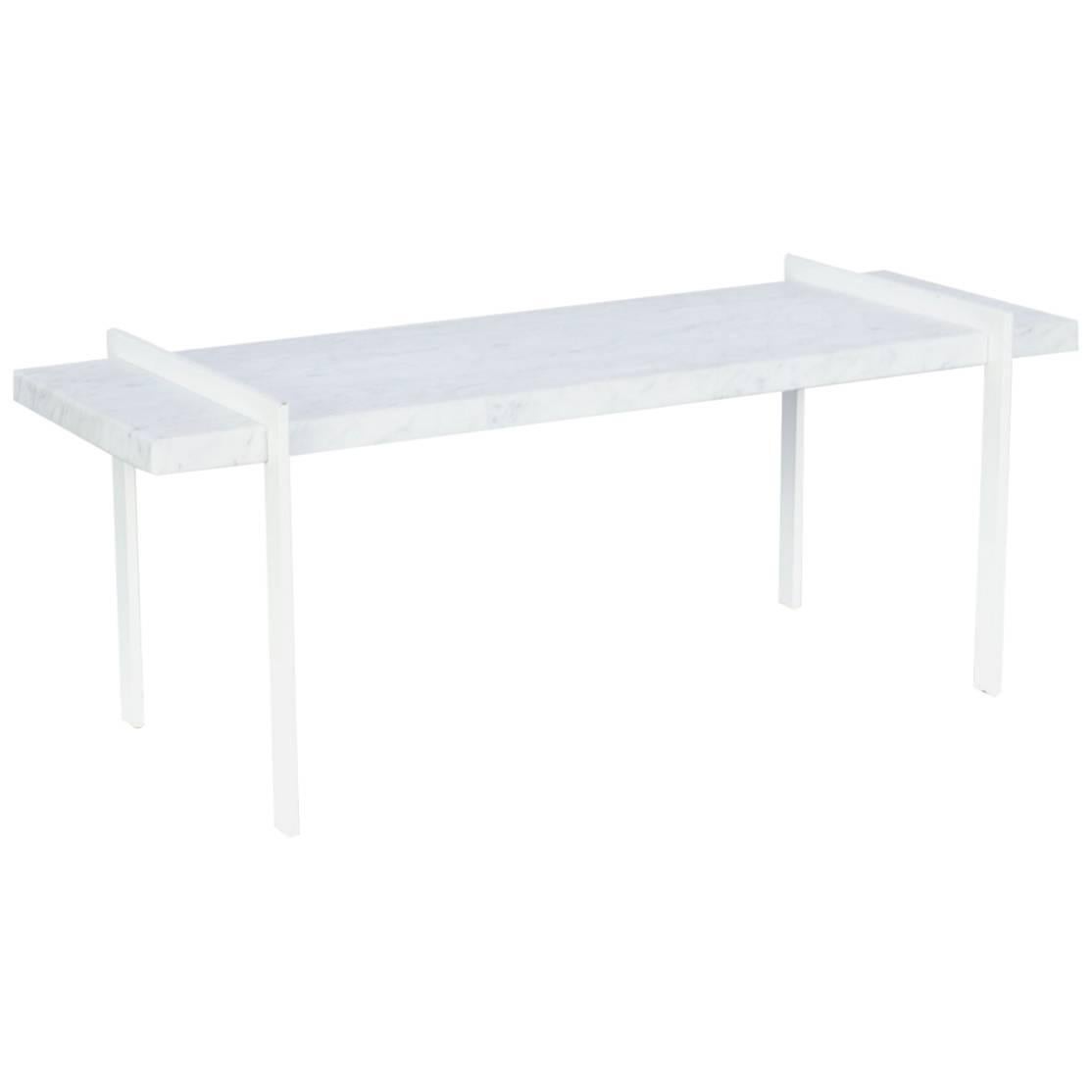 Mid century, timeless, metal and bianco carrara marble side table For Sale