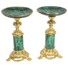 19th Century Pair Malachite and Ormolu Mounted Tazzas 