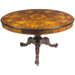 19th Century Victorian Burr Walnut Marquetry Loo Centre Table