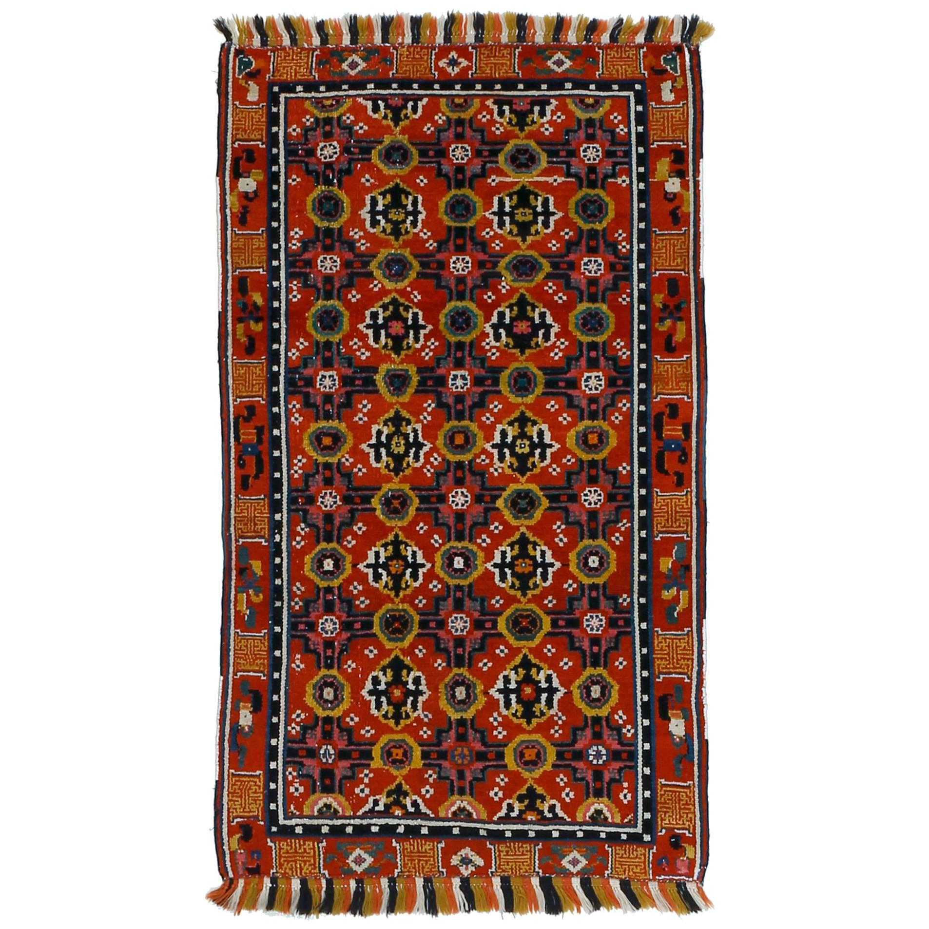 Antique Chinese Rug with Brocade Pattern For Sale