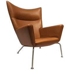 Wingchair, Model CH445 in Walnut Elegance Leather Designed by Hans J. Wegner