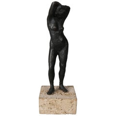 Abstract Figural Bronze Portrait Sculpture of Nude Woman, 20th C