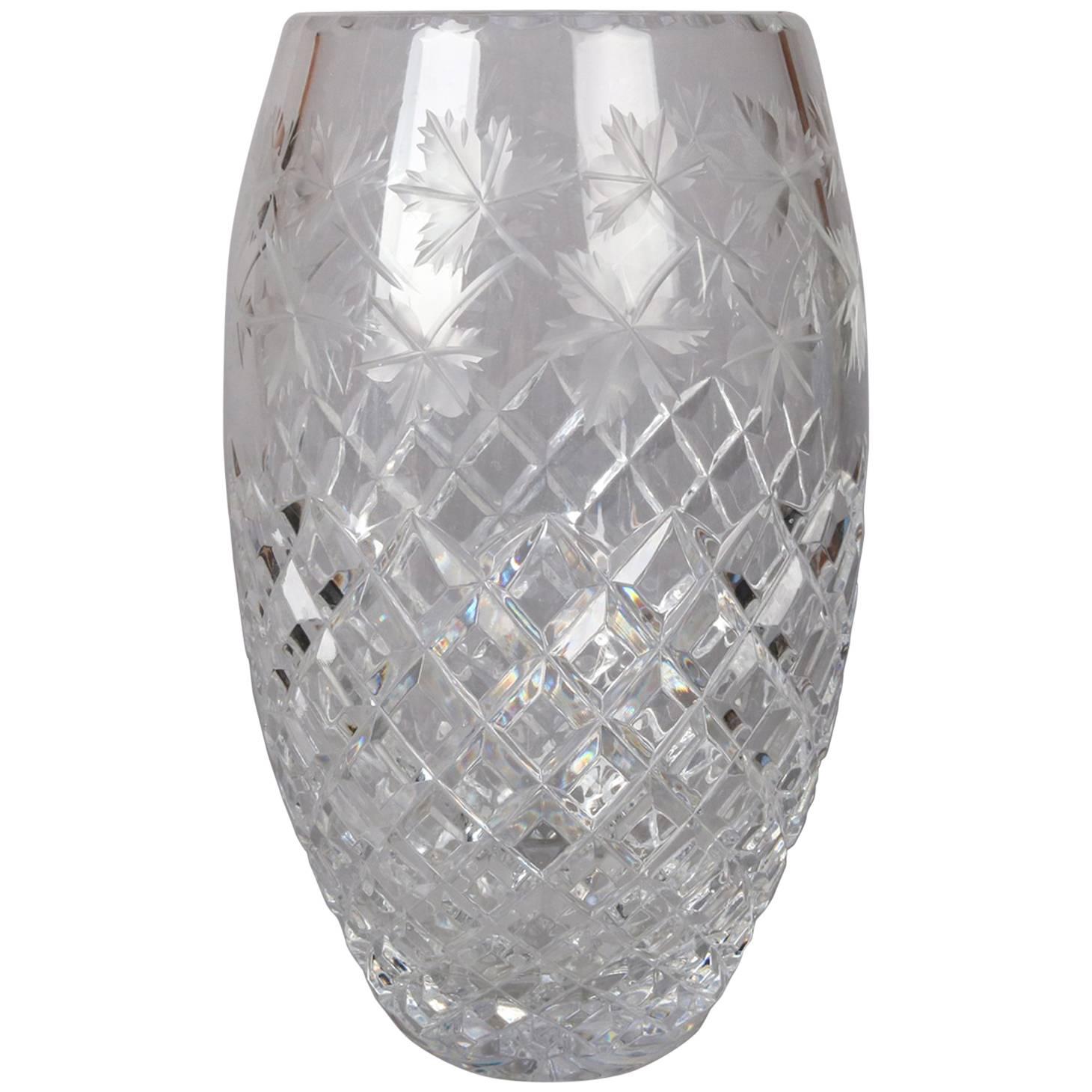 Antique Hawkes School Brilliant Cut Crystal Maple Leaf Vase, 20th Century For Sale