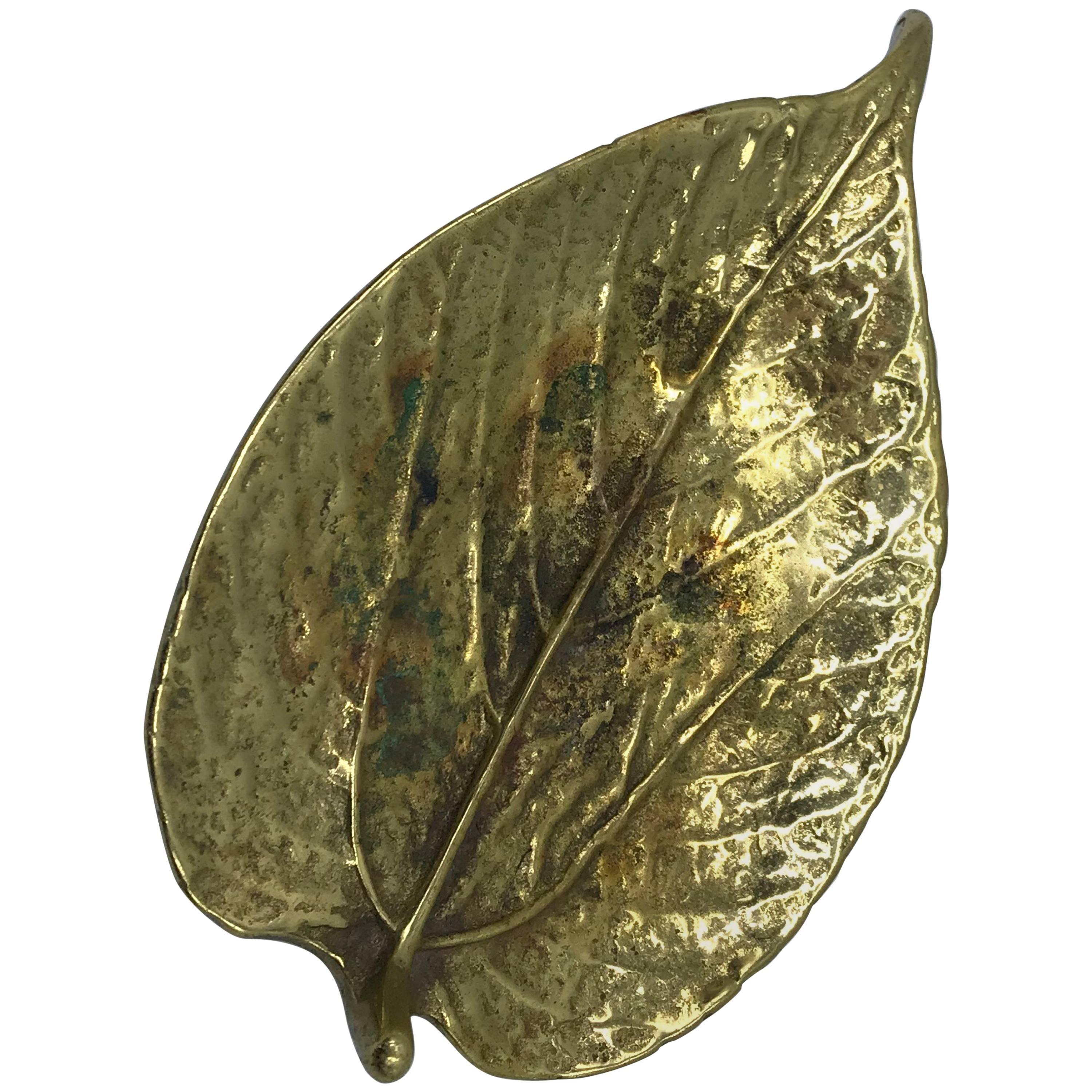 1940s Virginia Metalcrafters Brass Mulberry Leaf Sculpture For Sale