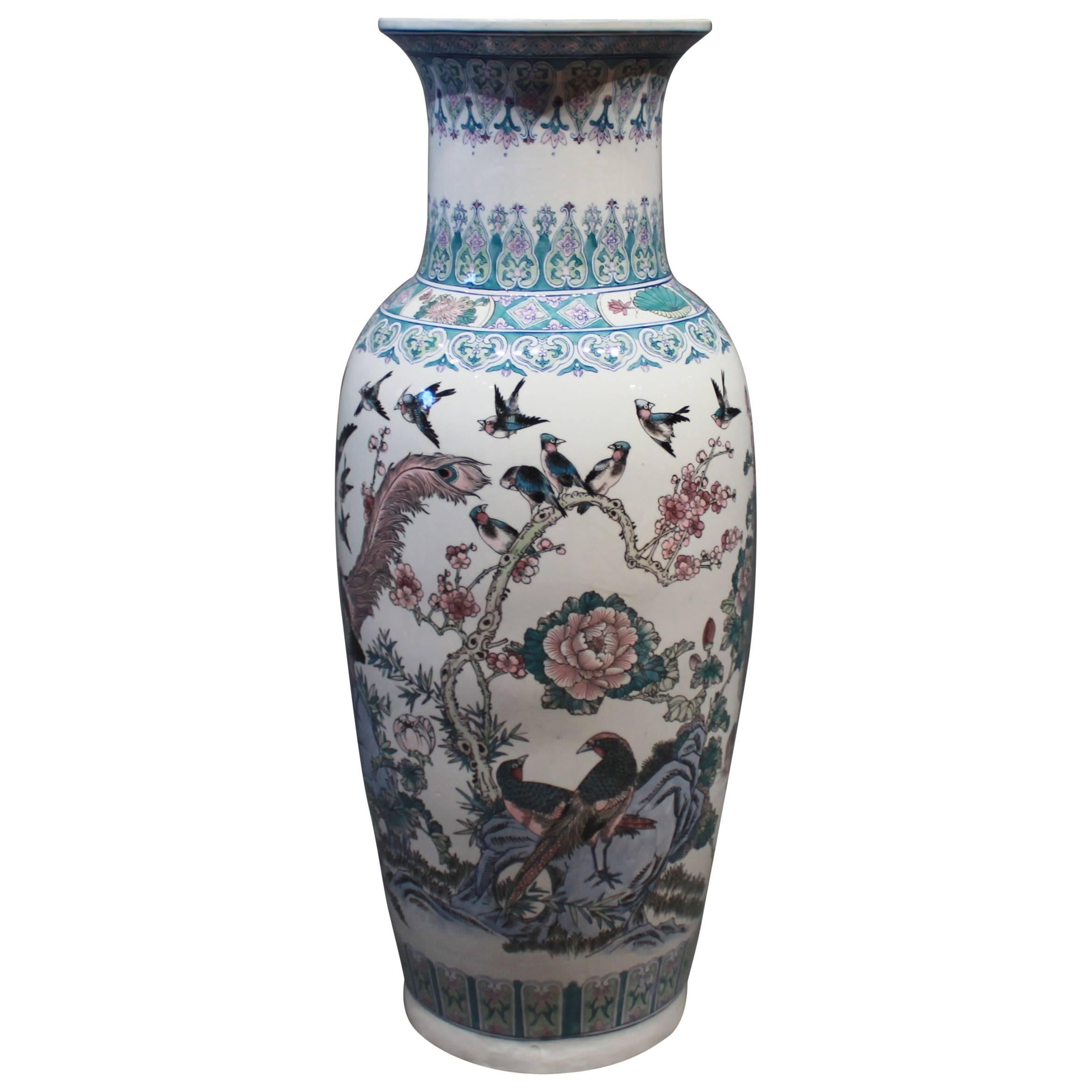 Large Chinese Floor Vase in Light Blue Colors with Beautiful Decorations, 1930s at 1stDibs