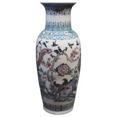 Large Chinese Floor Vase in Light Blue Colors with Beautiful Decorations, 1930s