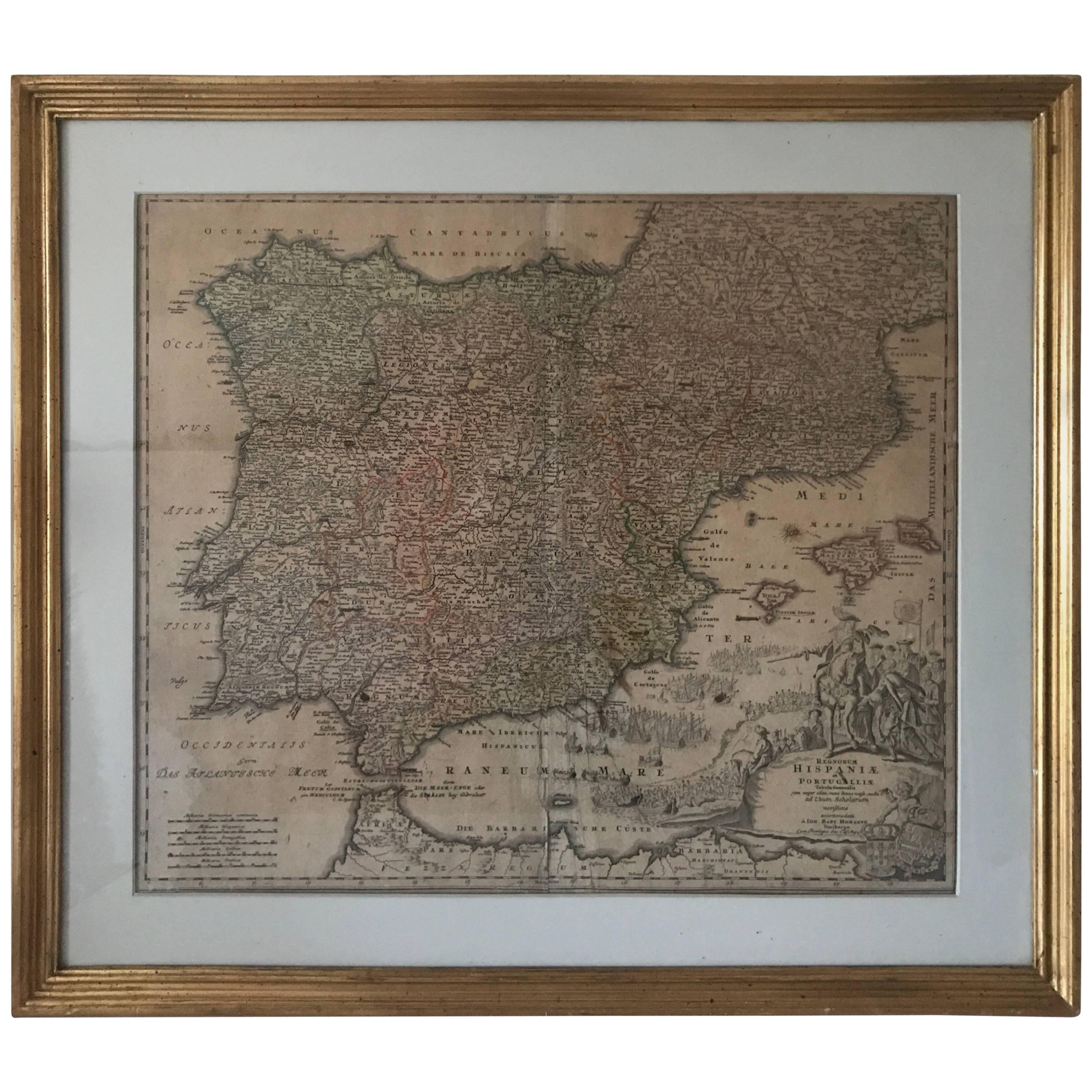 Rare Map 1710 Johann Homann Regnorum Hispaniae et Portugalliae Taula Generalis For Sale