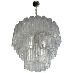 Large Three-Tier Venini Murano Glass Tube Chandelier