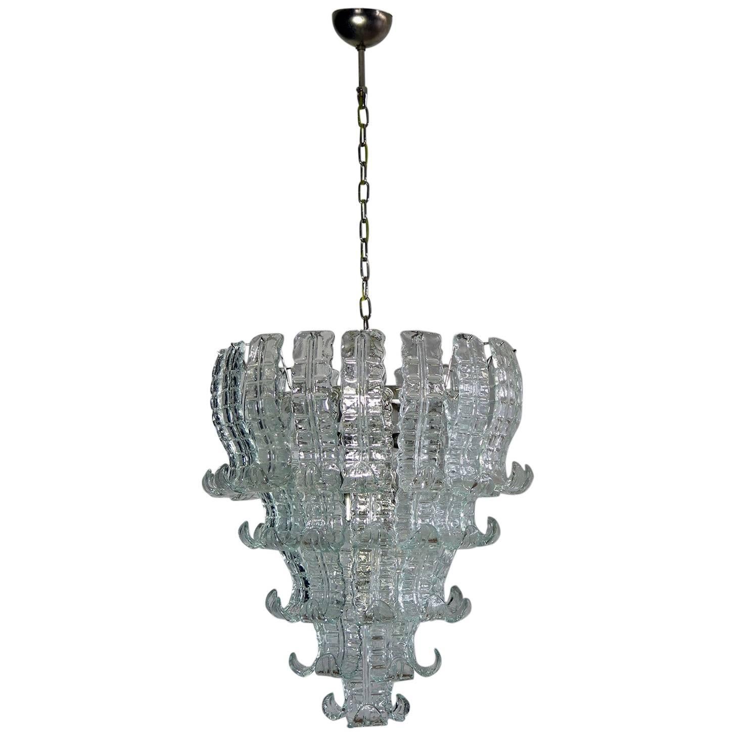 Italian Murano Six-Tier Felci Glass Chandelier, 52 Glasses For Sale