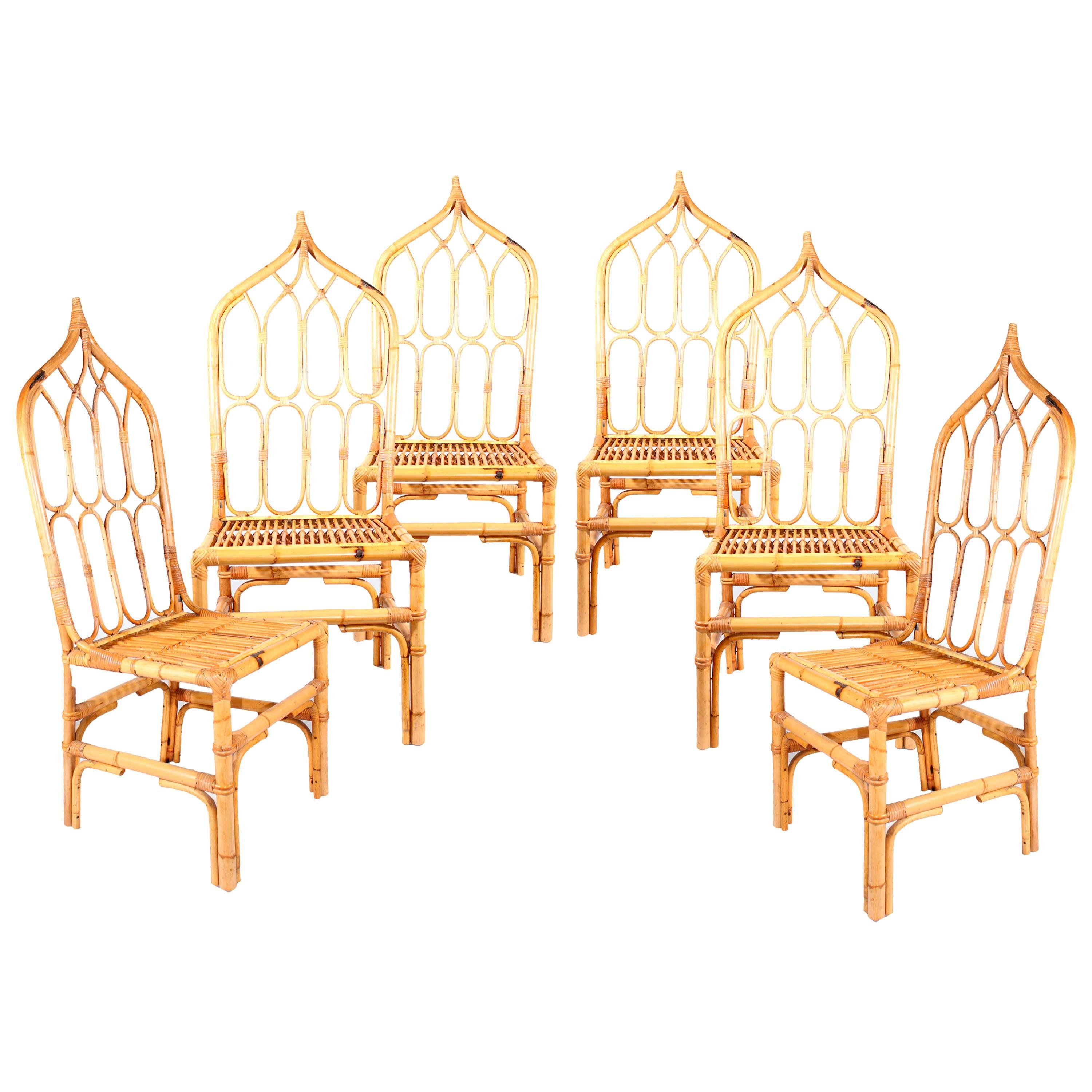 1970s Set of Six Bamboo Chairs