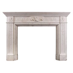 Antique Finely Carved Statuary Marble Fireplace with Birds to Centre Block