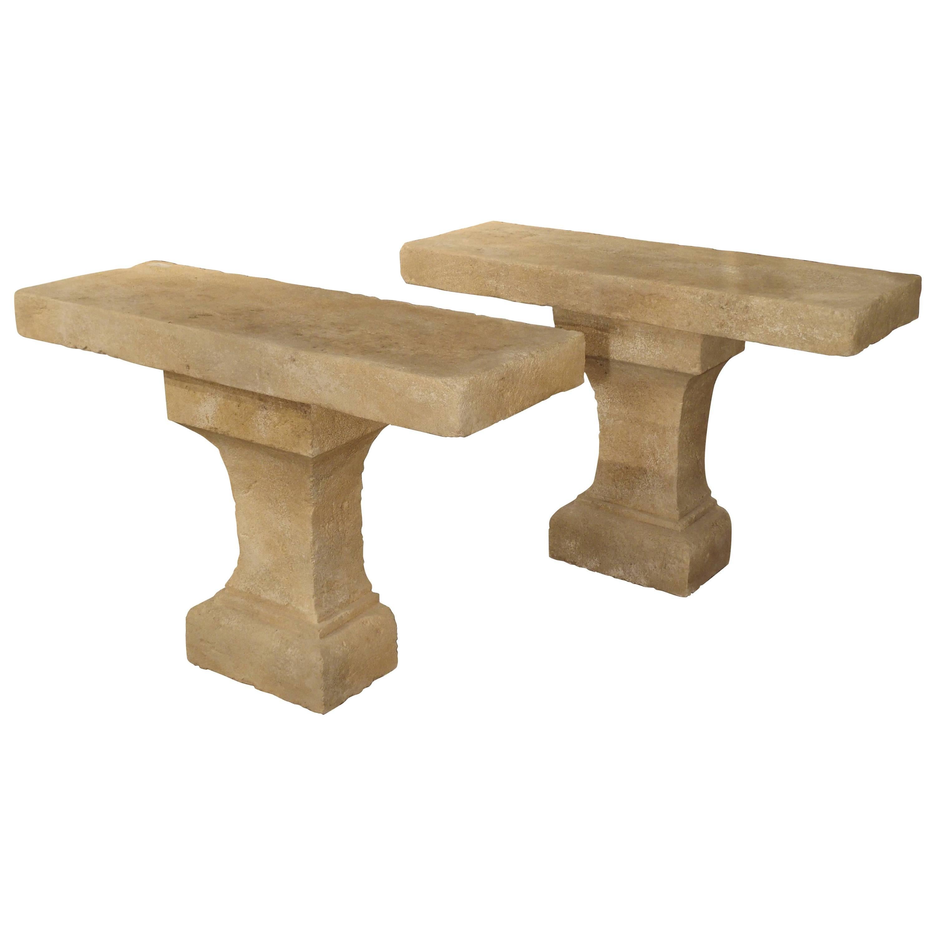 Pair of Carved Limestone Console Tables from the South of France