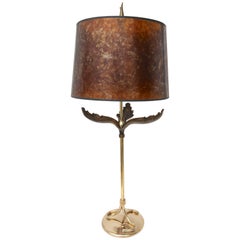  Lampe de bureau en laiton poli et antique avec abat-jour en mica