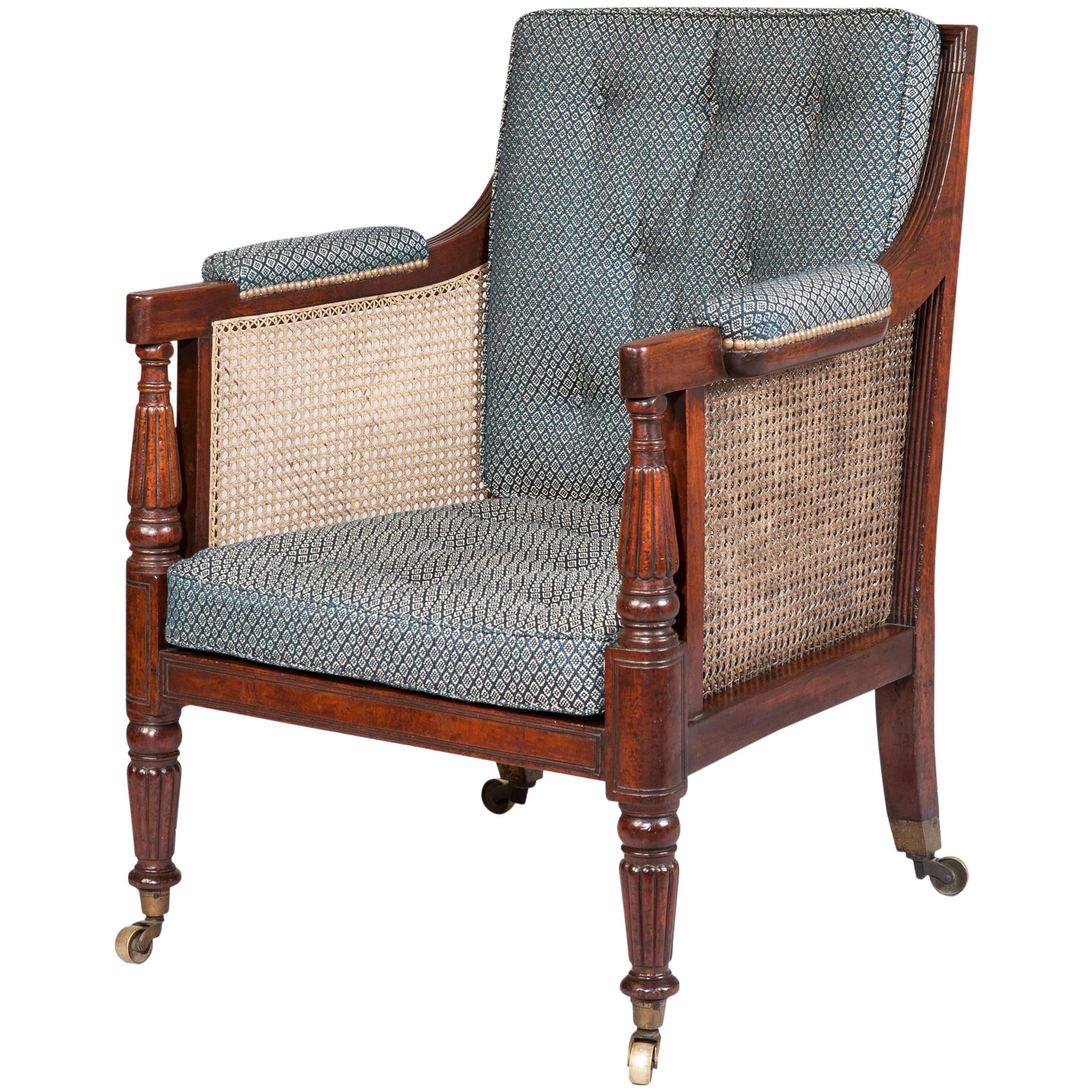 Regency Mahogany Bergere Library Armchair