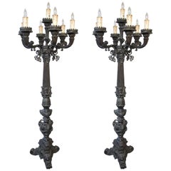 Pair of Bronze Renaissance Style Torchieres