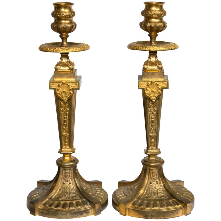 Elegant Oak Decorated Bronze Candlestick at 1stdibs