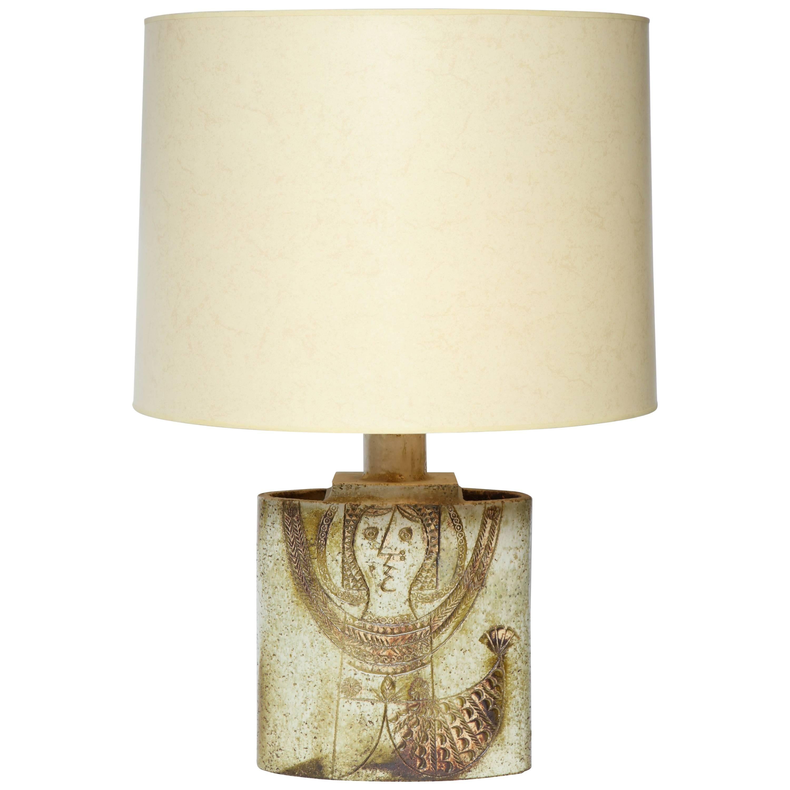 Mid-Century Modern Ceramic Table Lamp signed Capron Valauris Paris France