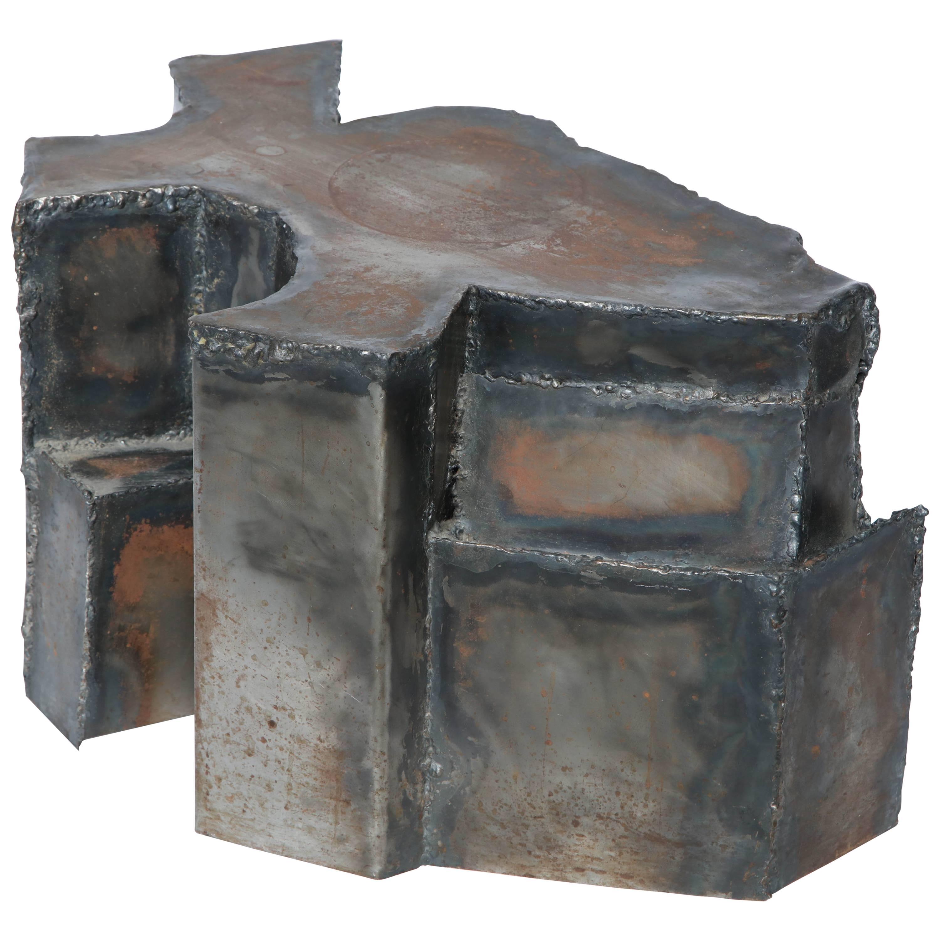 Brutalist Sculptural Mid-Century Modern End Table Patinated Metal, 1970s