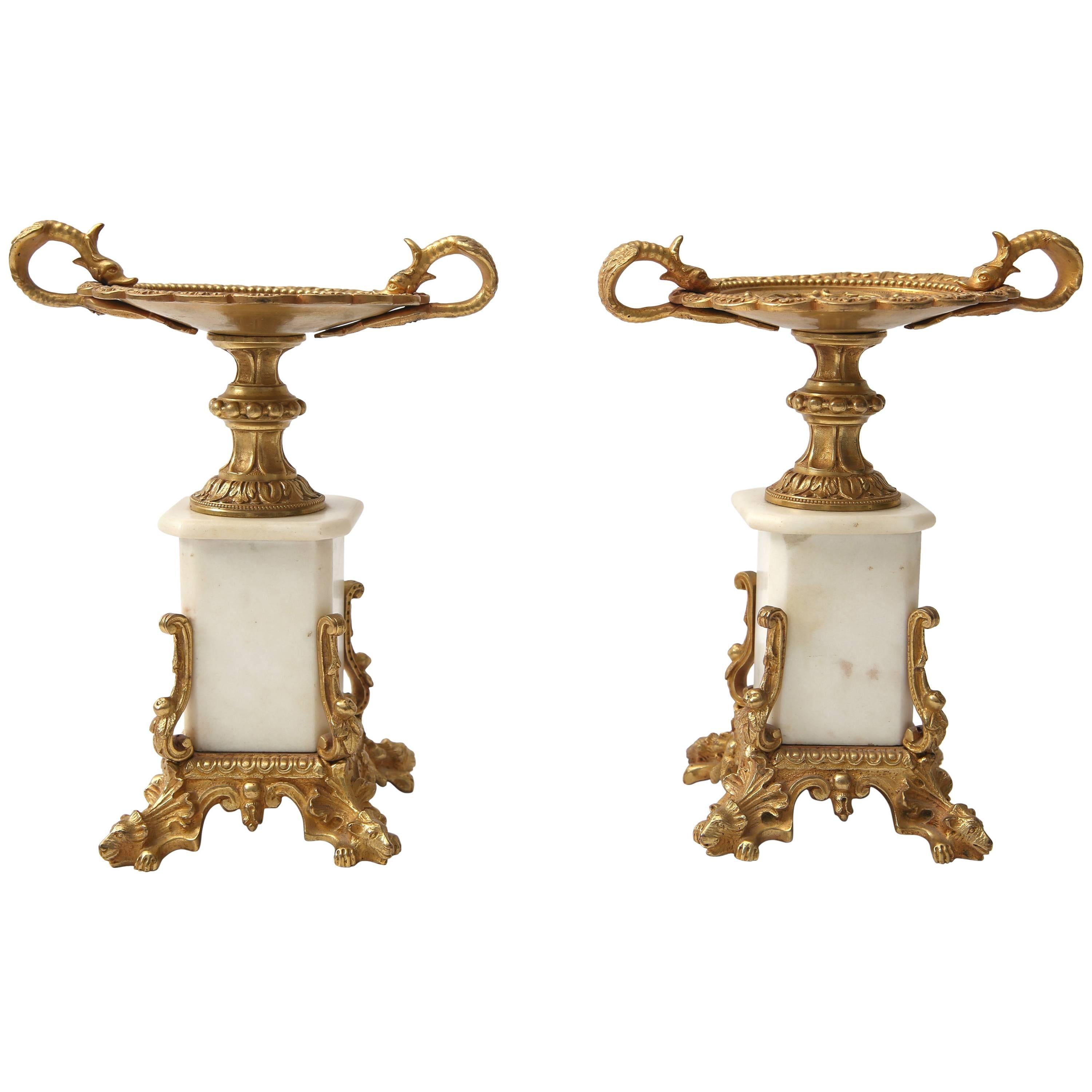 Pair of 19th Century Napoleon III Style Fireplace Garnitures in Gilt Gold