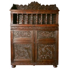 17th Century Antique Housekeepers Oak Food Cupboard, Bread Hutch