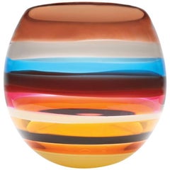 Cranberry Red Blown Glass Barrel Vase by California Designer Caleb Siemon
