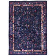 Large Navy Background Antique Chinese Rug