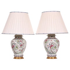 Pair Of Antique Famille Rose Porcelain Ginger Jar Lamps