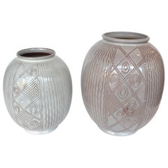 Retro Pair of Large Cream Dutch Spinx Vases by Wim Visser, 1950s