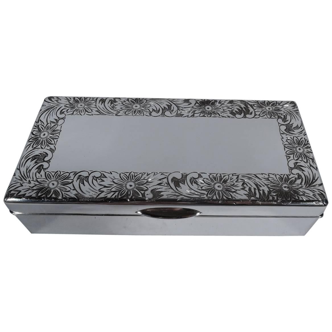Lovely Sterling Silver Keepsake Box with Engraved Flowers