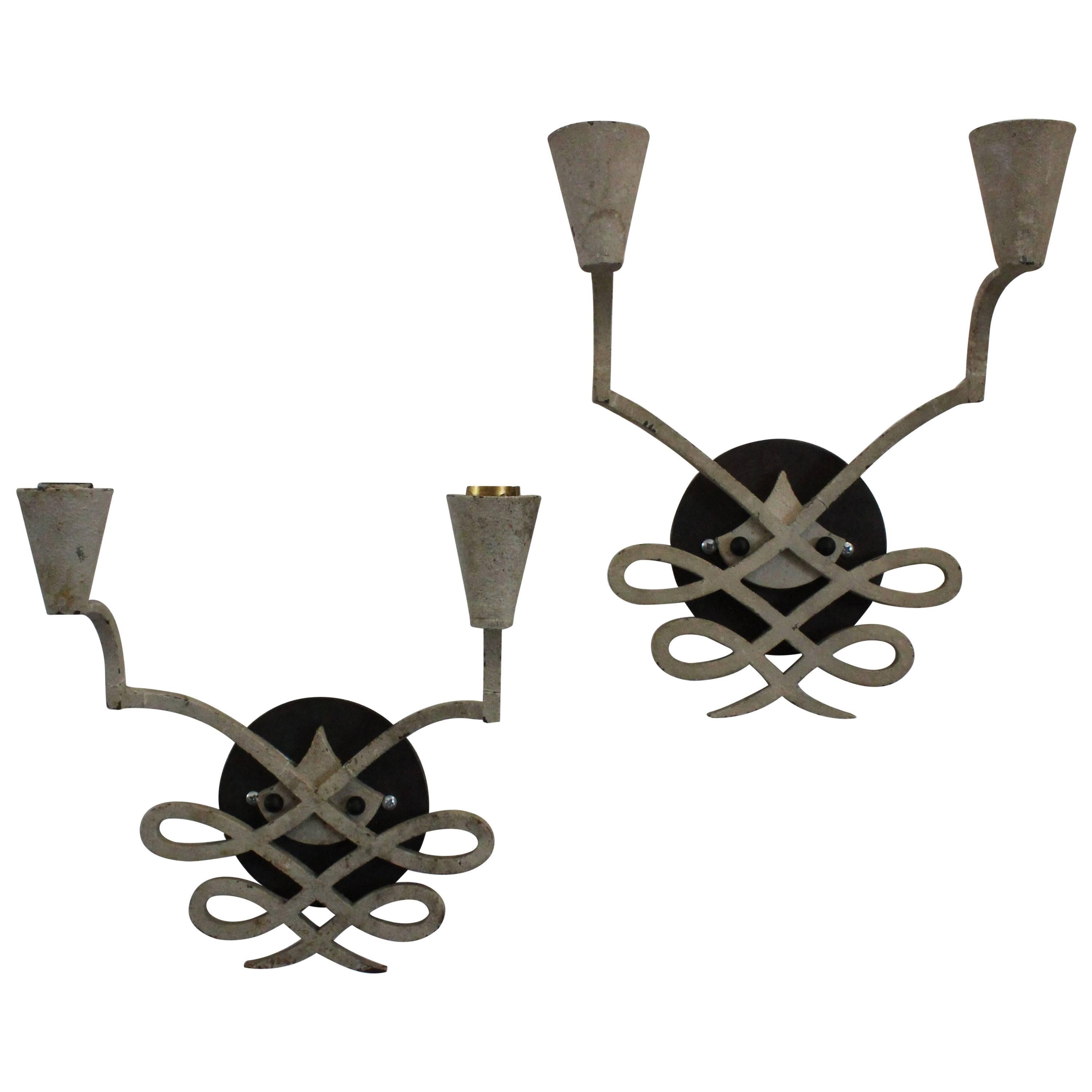 Pair of 1940s French Iron Sconces