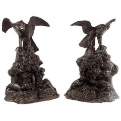 Pair 19th Century Bronze Eagles