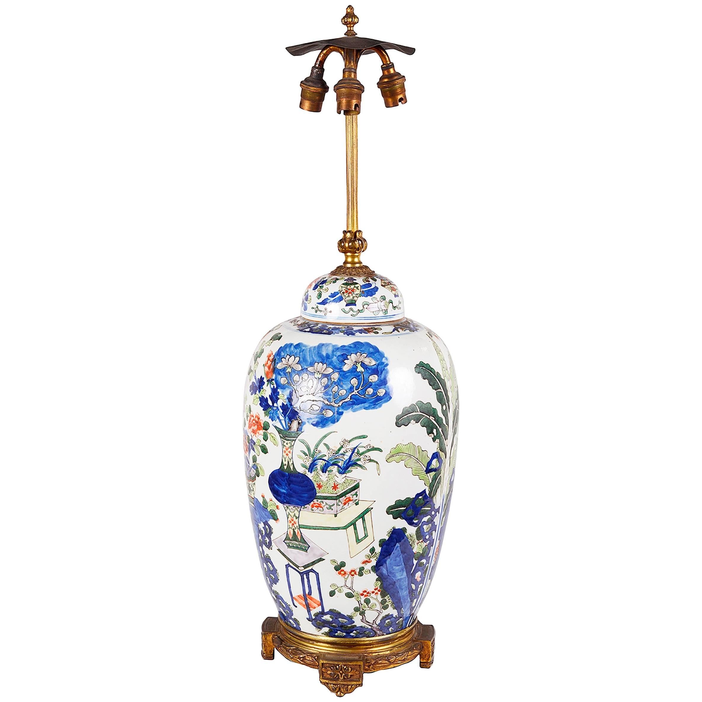 Chinese 19th Century clobbered Vase Lamp