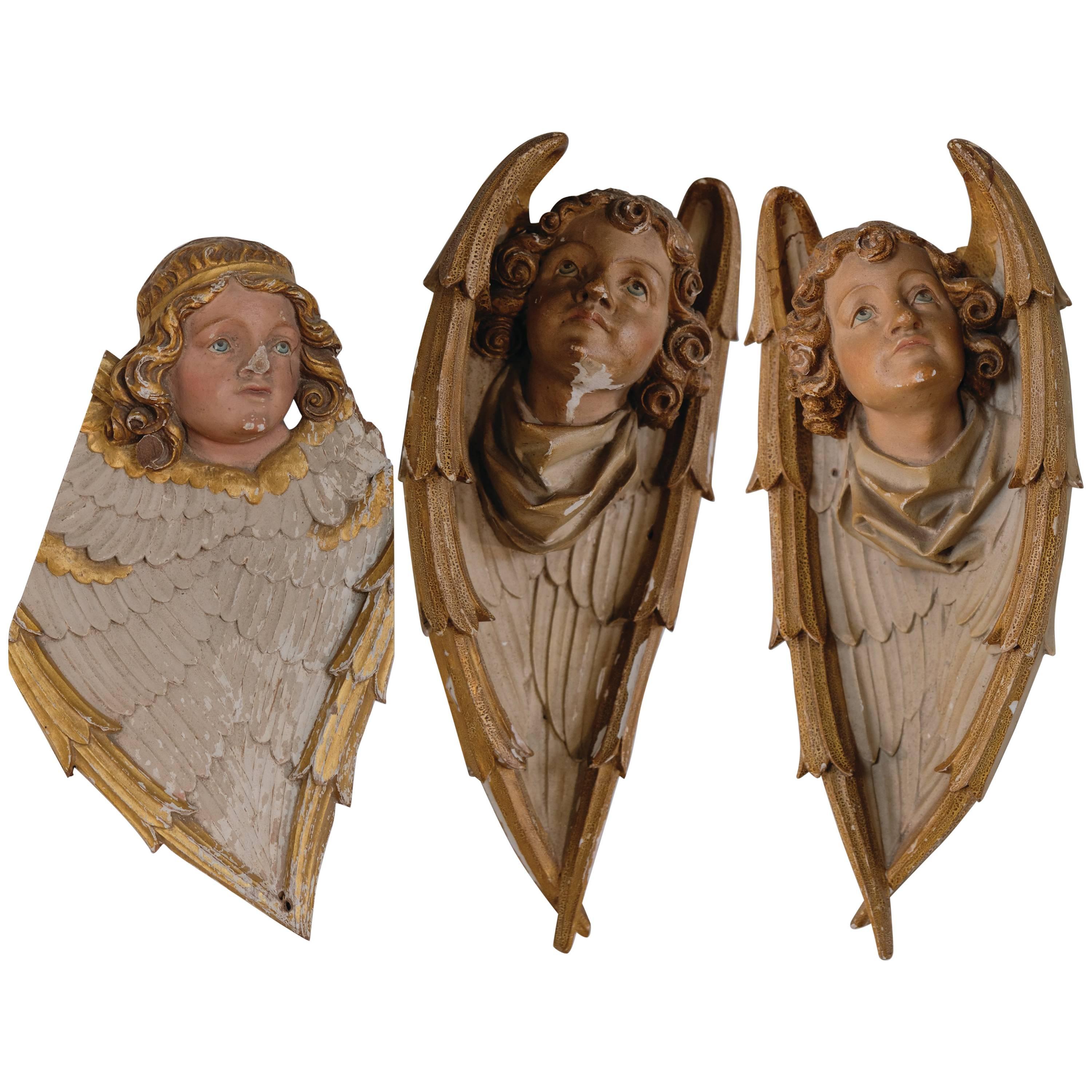 Set of Three Painted Angels For Sale