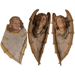 Antique Set of Three Painted Angels