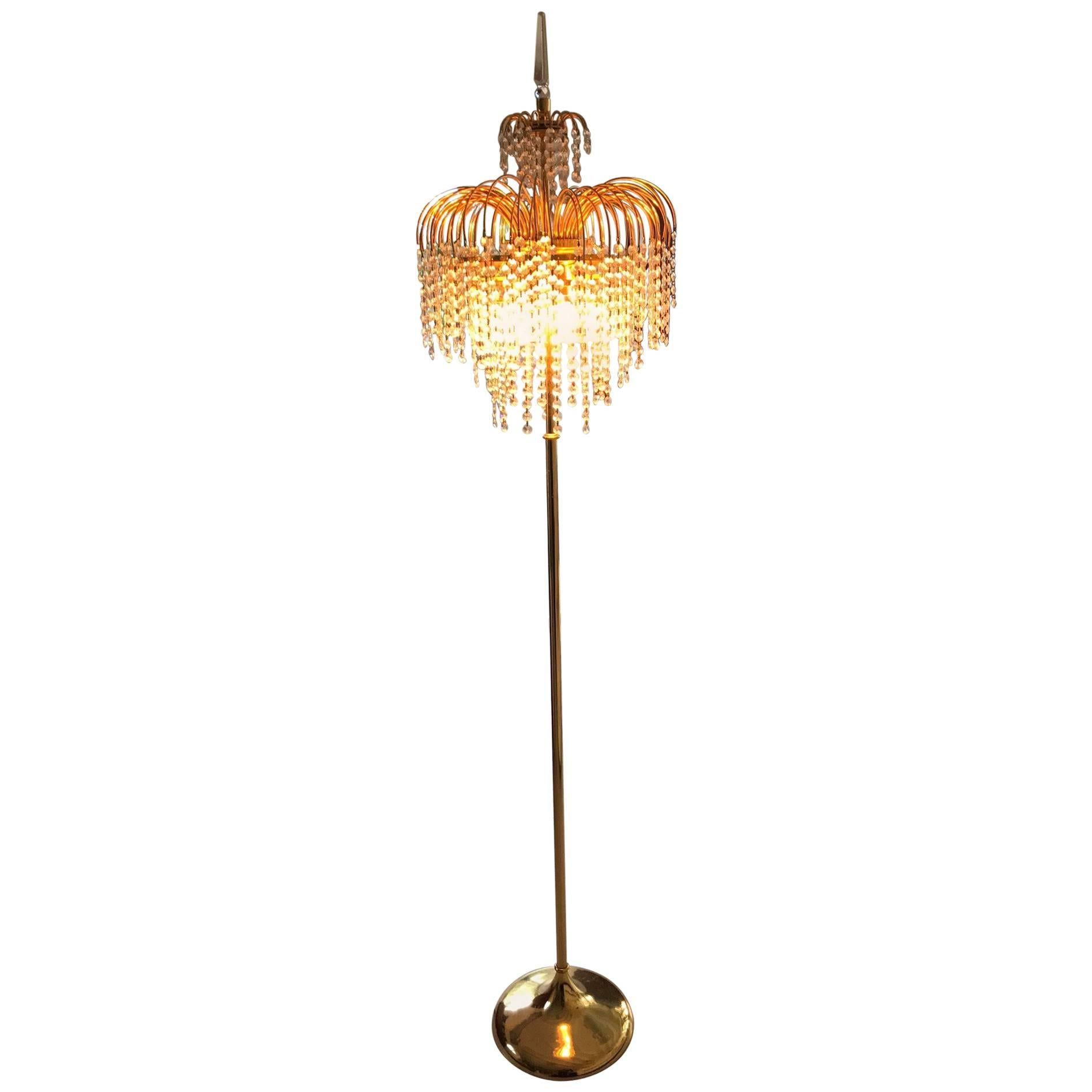 Murano mid-century cristal lamp floor palm with gilt frame italian, 1960  For Sale
