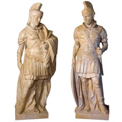 Pair of Roman Generals, Travertine, circa End 20th Century