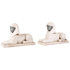 Wonderful Pair of Art Deco Marble Sphinxes