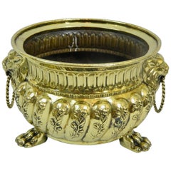 Polished Brass Jardiniere or Planter with Cast Feet, 19th Century