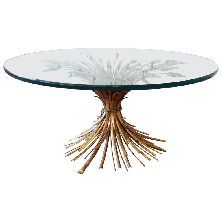 Hollywood Regency Italian Gold Sheaf of Wheat Cocktail Table at 1stDibs