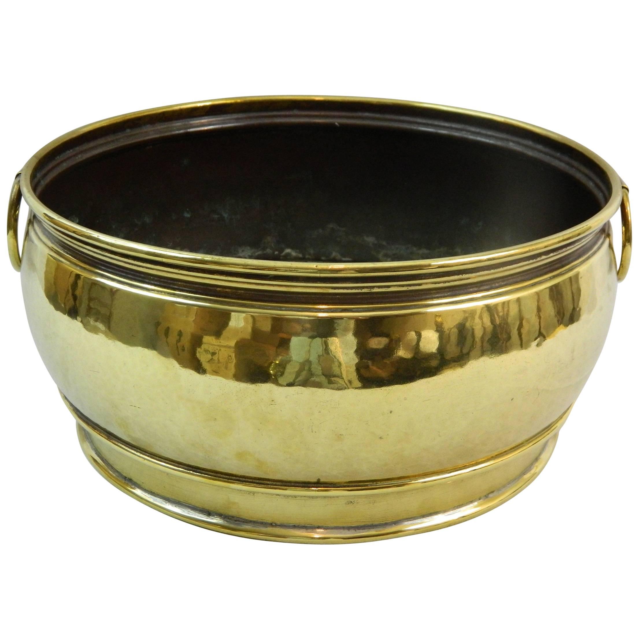 French Brass Round Planter with Handles, 19th Century For Sale