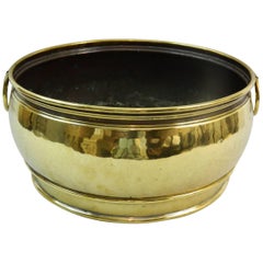 French Brass Round Planter with Handles, 19th Century