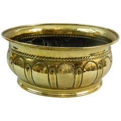 Antique French Brass Round Planter with Design all Around, 19th Century