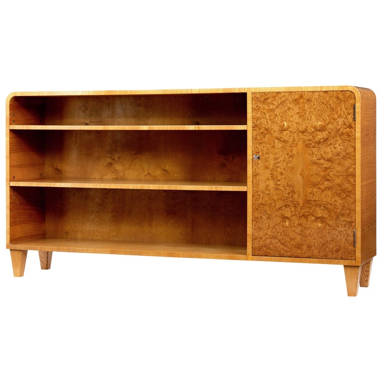 20th century Scandinavian burr elm low open bookcase at 1stDibs