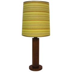1960s Solid Teak Cylindrical Table Lamp