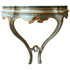 Rococo Parcel Gilt & Painted Console with Faux Marble Top