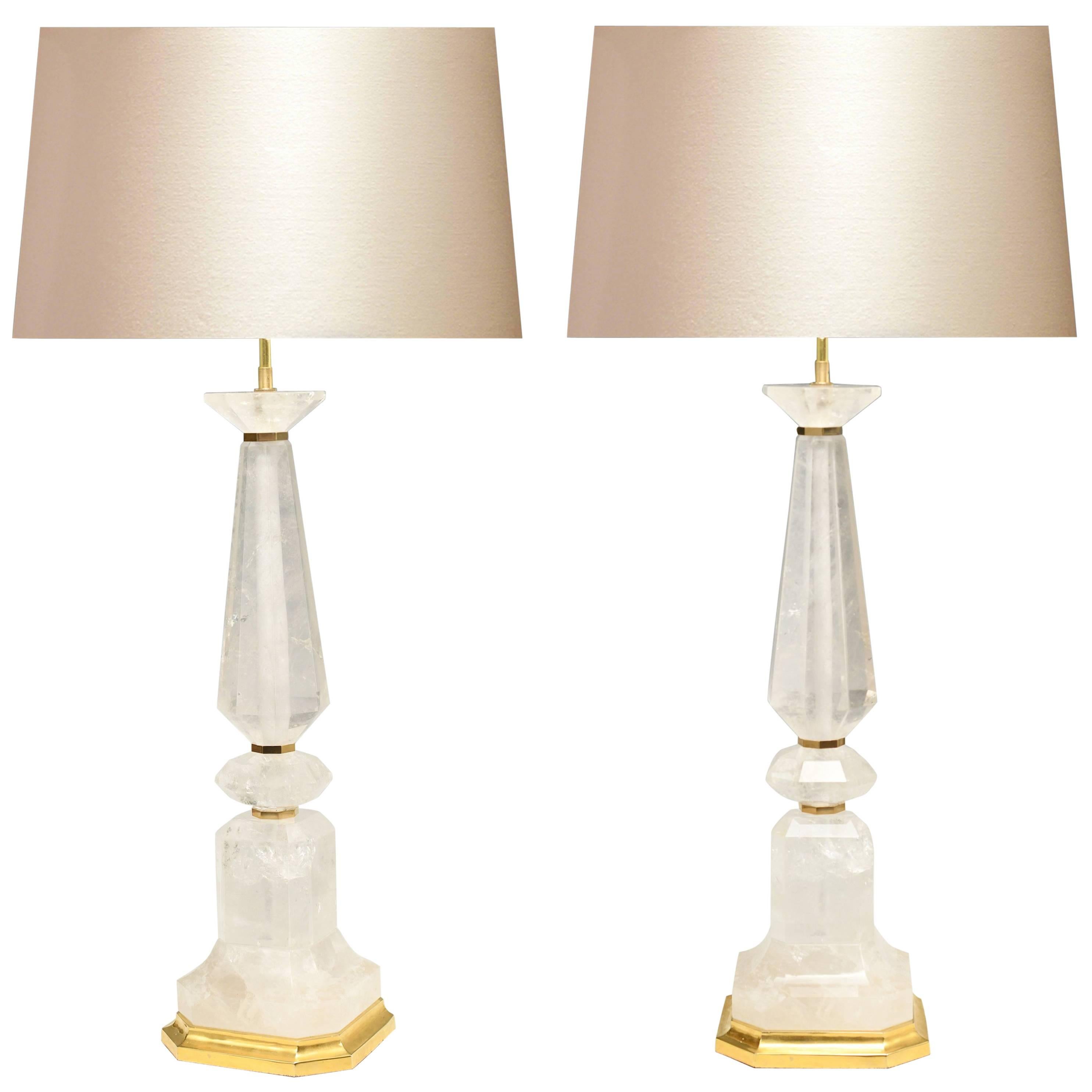 Pair of Modern Rock Crystal Quartz Lamps