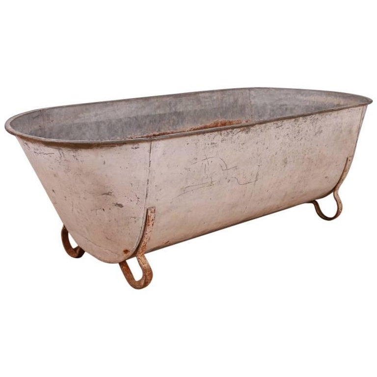 Antique French Wood Plank Tub with Metal Strap as Planter For Sale at