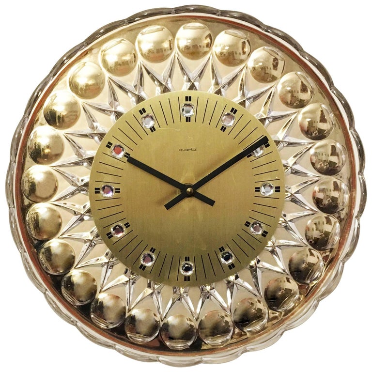 Hollywood Regency Style Mirrored Glass Wall Clock at 1stdibs